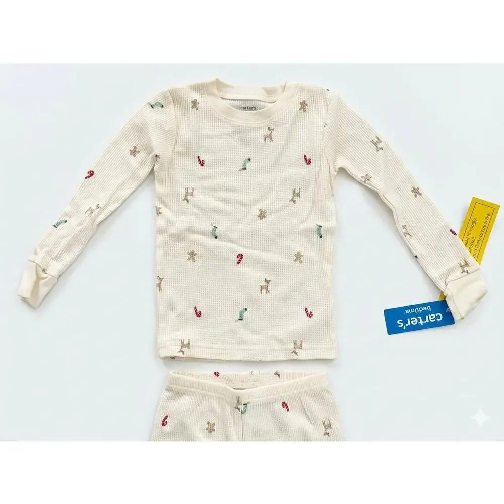 NEW! 2T Carter's Toddler Unisex Christmas Holiday Print 2PC Pajama Set Ivory